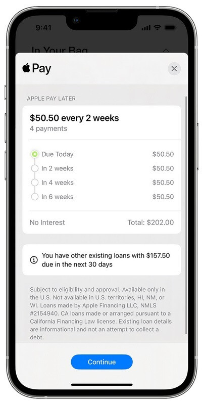 Apple Pay Later payments are presented in an easy-to-understand format - All US iPhone and iPad users can now borrow up to $1,000 from Apple for 6 weeks interest-free.