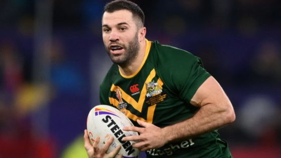 MANCHESTER, ENGLAND - NOVEMBER 19: James Tedesco of Australia during the Rugby League World Cup Final match between Australia and Samoa at Old Trafford on November 19, 2022 in Manchester, England. (Photo by Gareth Copley/Getty Images)