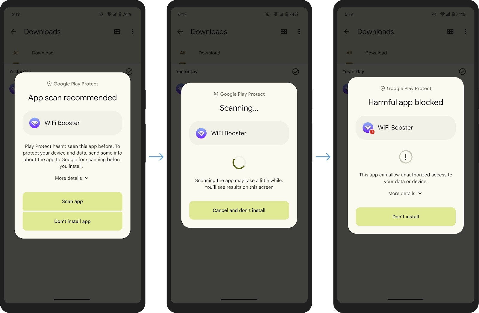 Google Play Protect will perform real-time app scanning at the code level to help detect dangerous apps disguised to evade detection.  Google Play Protect can now detect malicious Android apps that try to evade detection.