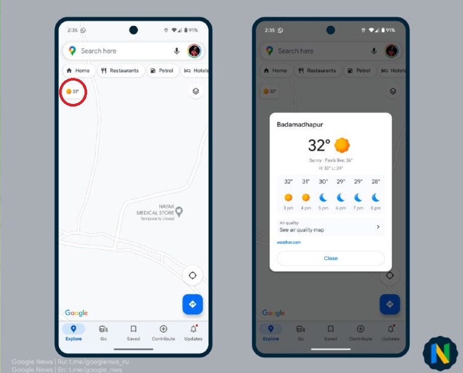 The Android version of Google Maps will soon join the iOS variant and show current weather conditions - Google adds a feature to the Android version of Maps that the iOS app has had for four years
