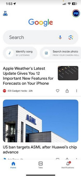 Screenshot of the Google Search app on iPhone - It's Google's turn to defend in court the huge annual payments it makes to Apple for search on iPhone