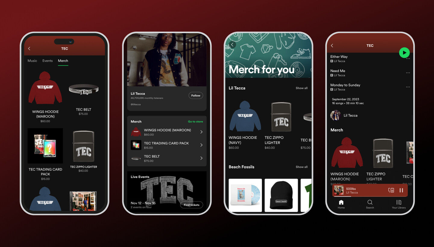 Spotify's new Merch Hub - The Spotify app benefits from a hub dedicated to artist-related products