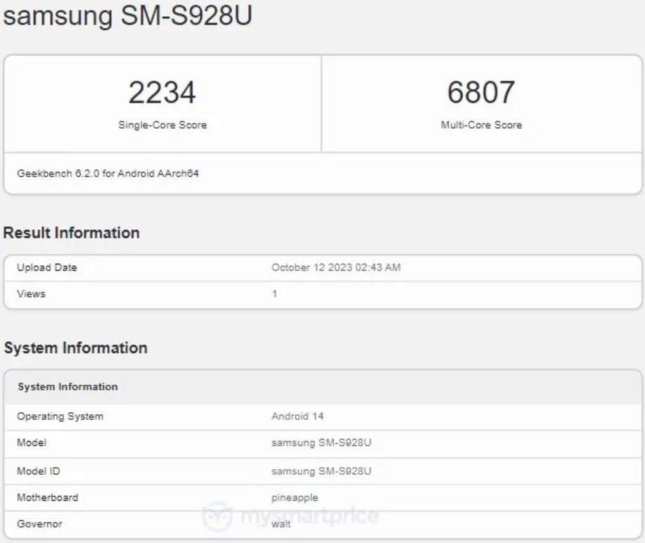 Geekbench result for a US Galaxy S24 Ultra running the Snapdragon 8 Gen 3 - Tests show the Exynos 2400 holds its own against the Snapdragon 8 Gen 3