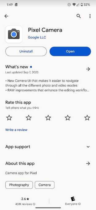 Pixel Camera listing in Play Store - Google Camera app has been renamed and features a new user interface