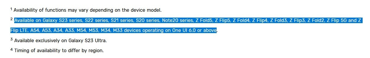 Highlighted footnote shows why some 2020 Galaxy device owners thought they were going to receive Android 14 - Confusion led Galaxy S20 and Galaxy Note 20 owners to expect an update to Android 14