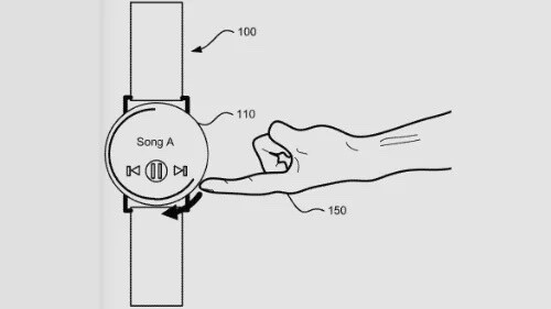 Image of a patent filing showing how the gesture system would work |  Source - Wearable - New Google Patent Hints at Major Change in Pixel Watch 3 Design