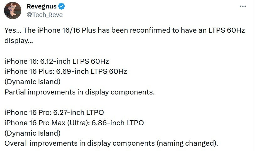 Tipster releases iPhone 16 lineup display specs - Tipster reveals changes coming to iPhone 16 Pro and 16 Pro Max displays next year