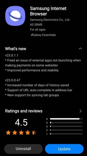 New update for Samsung Internet Browser - Popular Samsung Internet Browser bug updates eliminate bugs and add new features