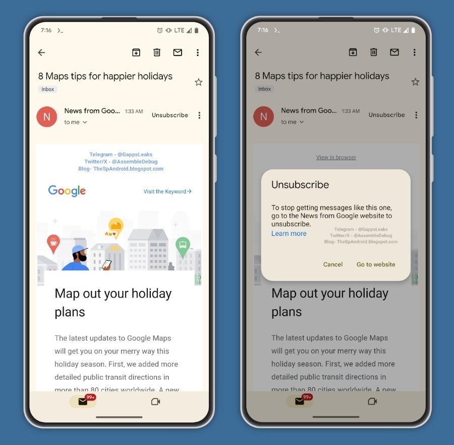 Unsubscribe button in the latest Gmail app for Android |  Source – TheSpAndroid – You will get easy access soon "unsubscribe" button in Gmail for Android