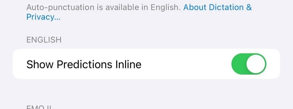 This toggle will appear in iOS 17.2 to allow users to turn off inline text predictions while retaining predictive text.  iOS 17.2 will bring a useful new toggle to the iPhone's virtual QWERTY.