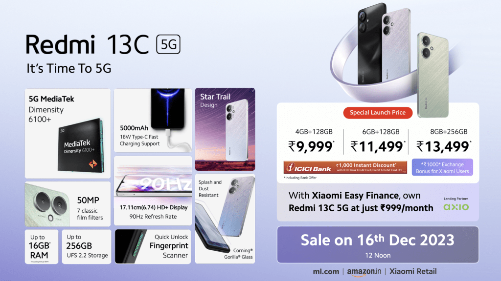 Redmi 13C 5G and 4G phones launched in India: Price, Availability, Offers, Specs
