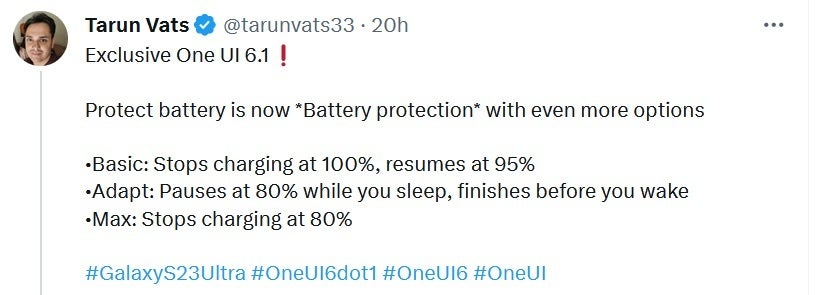 Tipster reveals feature for upcoming On UI 6.1 - Feature on One UI 6.1 will keep Galaxy handsets' battery healthy