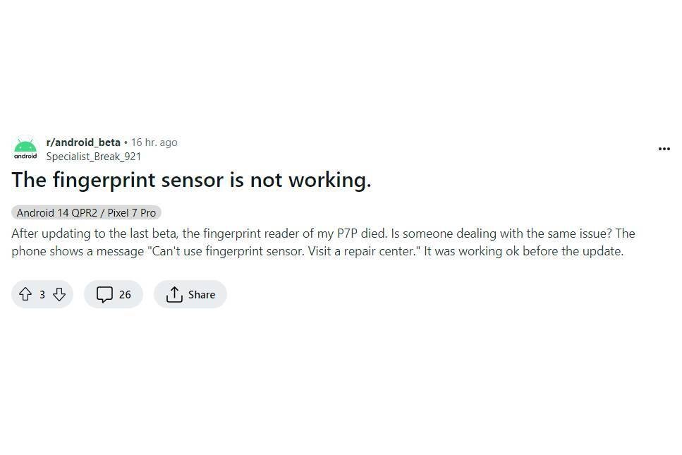 Fingerprint scanner stops working for some Pixel 7 Pro users after Android 14 QPR2 Beta 2