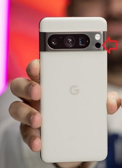 Arrow shows thermometer sensor on Pixel 8 Pro - Hidden code reveals how Google plans to turn a Pixel 8 Pro sensor into a personal health tool
