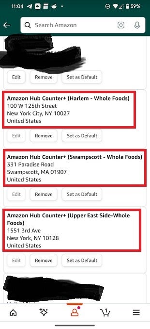 These addresses are from Amazon in case you want your holiday purchases shipped to a secure locker - Misunderstanding Leads to False Rumor That Amazon App Was Hacked