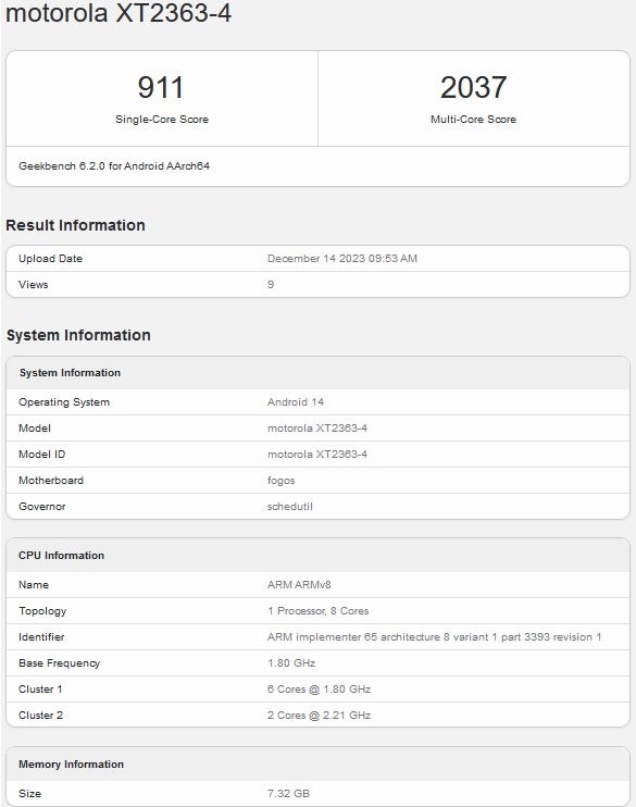Unknown Low to Mid-Range Motorola XT2363-4 Geekbench Test – Motorola Mystery Phone Appears on Geekbench with 8GB RAM and Snapdragon Chip