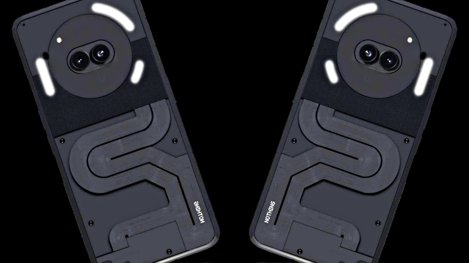 Leaked Nothing Phone 2a render with three Glyph lights around the dual camera.  - Nothing Phone 2a: The most eye-catching affordable phone of 2024 - doomed to fail?