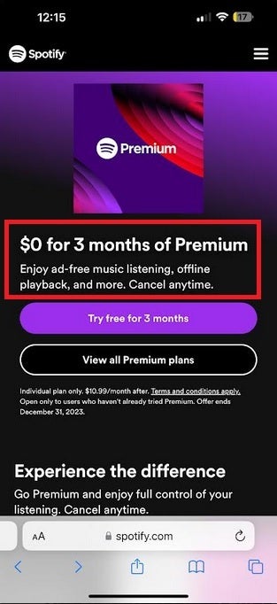 Spotify offers new subscribers a three-month free trial of its Premium service - Spotify denies a big rumor;  it still won't allow in-app purchases through the App Store