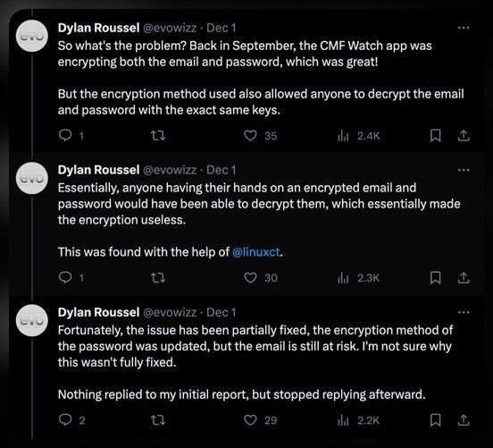Source – Dylan Roussel |  X – Nothing CMF watch app was also found to have security vulnerabilities