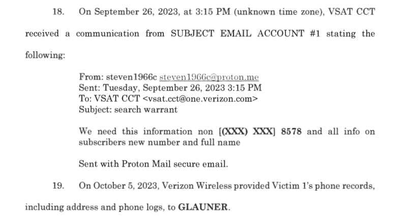 Excerpt from official court documents - Verizon was allegedly tricked into giving a customer's home address to her stalker
