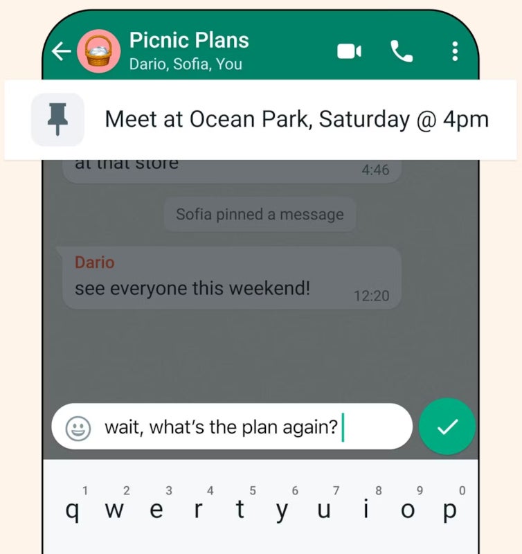WhatsApp begins rolling out the ability to pin messages