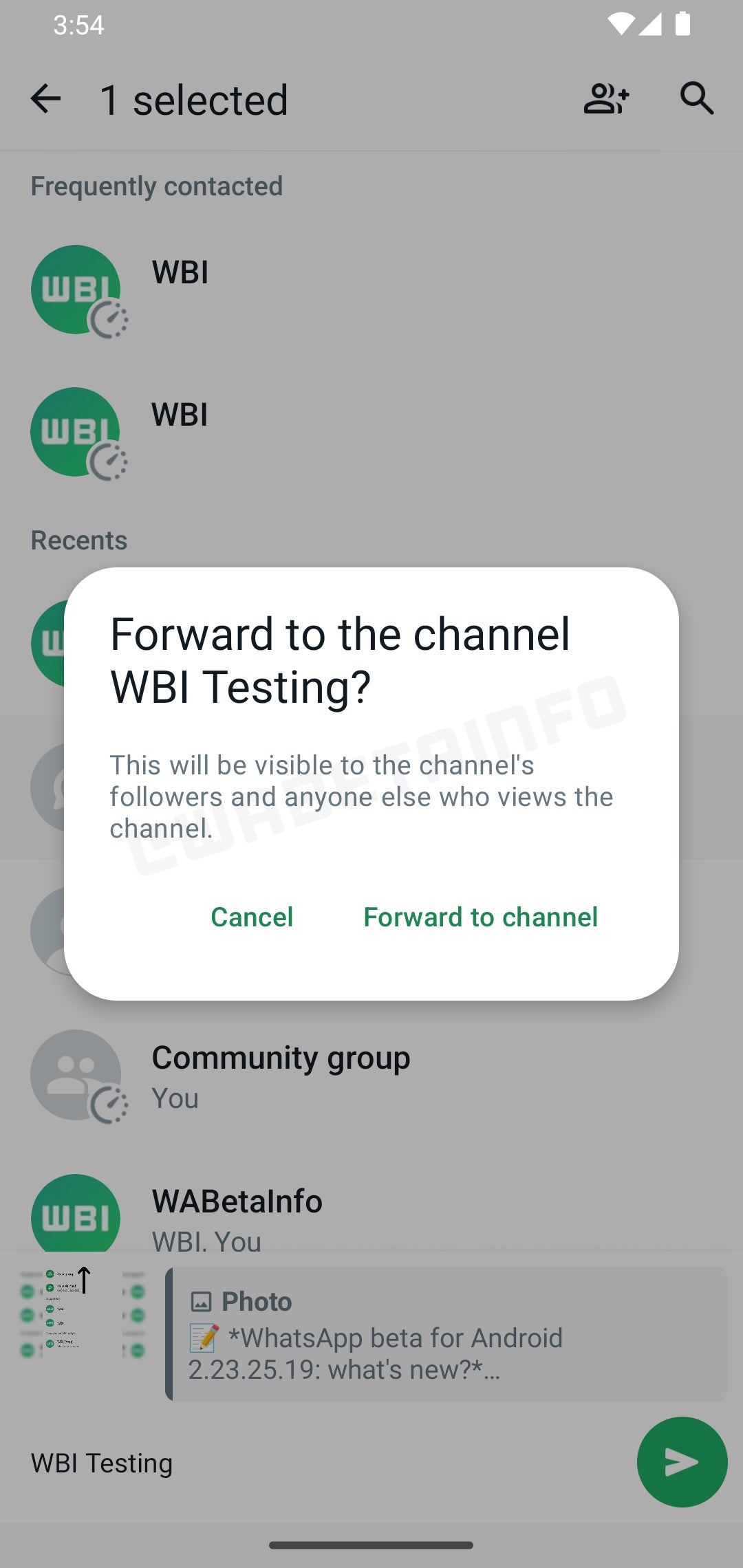 Image credit – WABetaInfo – WhatsApp will allow messages to be forwarded to channels in an upcoming update