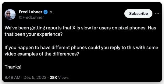 X/Twitter recognizes and investigates performance issues on Google Pixel devices