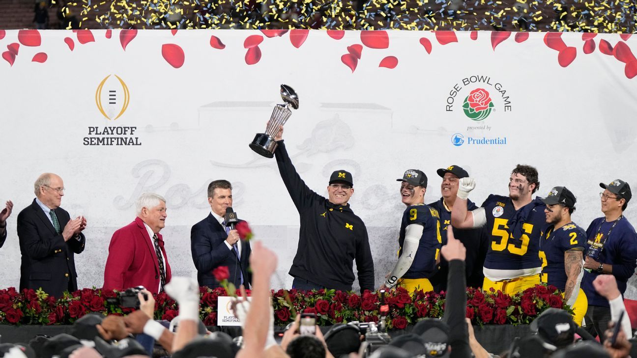 Michigan stops Alabama in OT at Rose Bowl to reach CFP title game