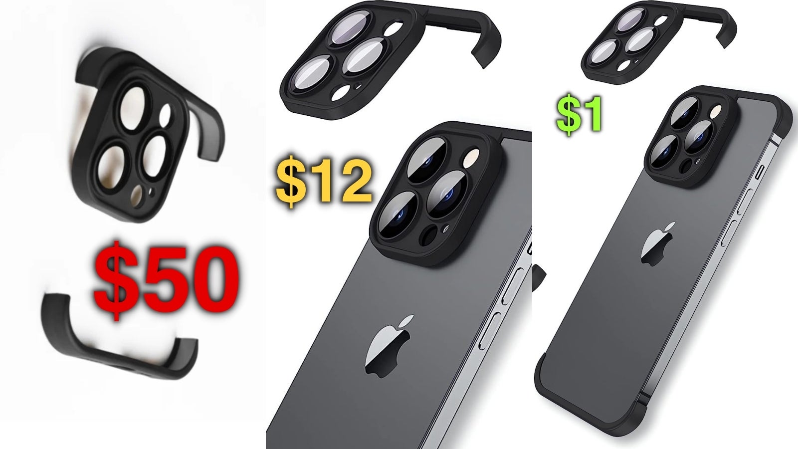 The price of the same iPhone 15 Pro bumper case on the Bamplio website (left), Amazon US (center), and AliExpress.  - Hundreds of people are falling for this iPhone case scam: stop paying too much for iPhone accessories