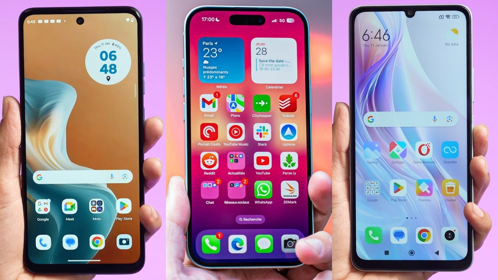 The $130 Motorola Moto G34 (left) and Xiaomi Poco C65 (right) have 120Hz and 90Hz displays. Sure, they're low-res and LCD but...$130?  Come on.  - iPhone 16 raises questions about 