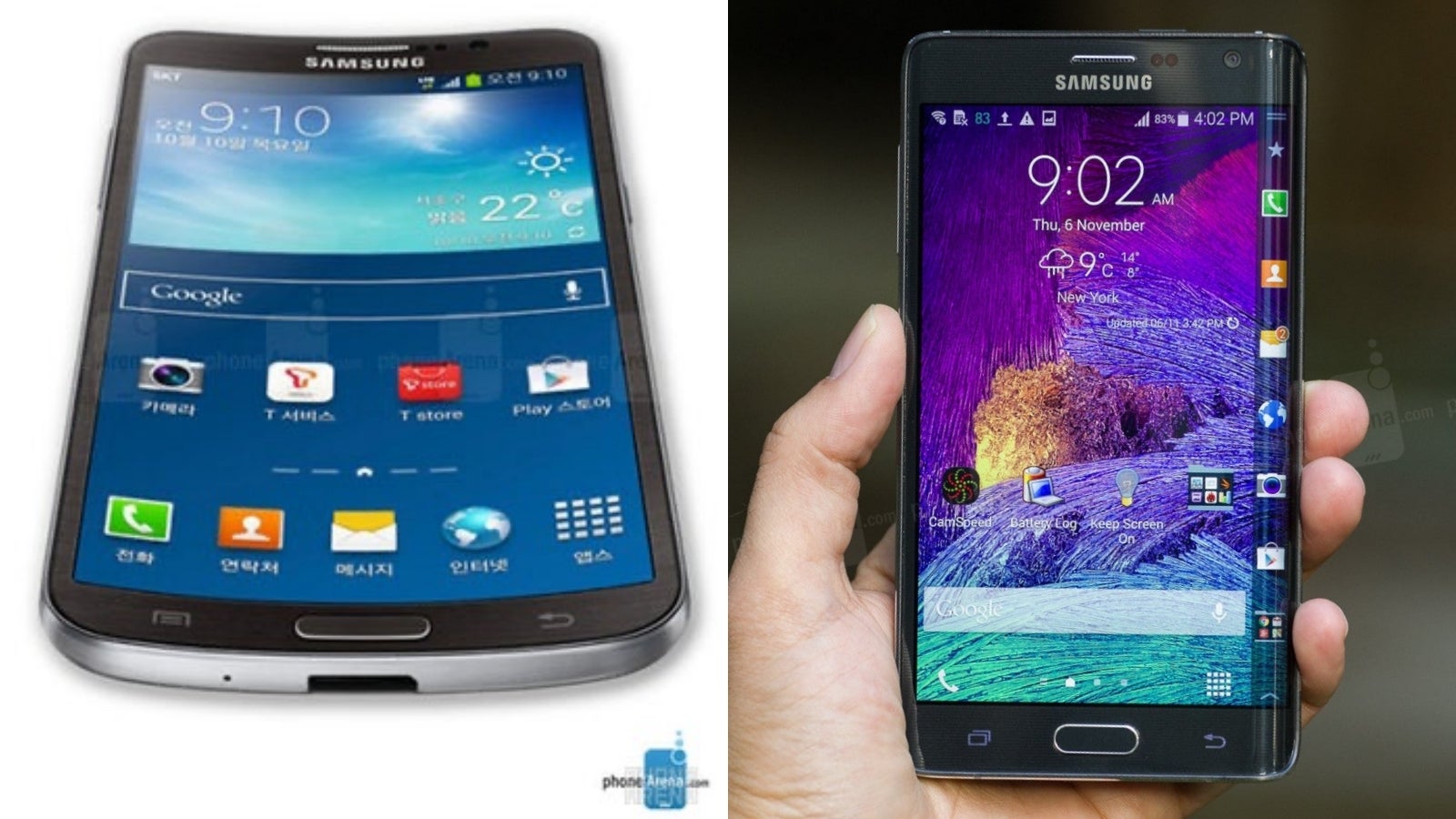 Samsung a été le pionnier des écrans incurvés pour smartphone avec le Galaxy Round 2013, incurvé vers l'intérieur, et le Galaxy Note Edge 2014, qui présentait une courbe uniquement sur le côté droit.  - Les téléphones Galaxy S24 disent adieu aux écrans incurvés après 10 ans - la fonctionnalité la plus originale de Samsung