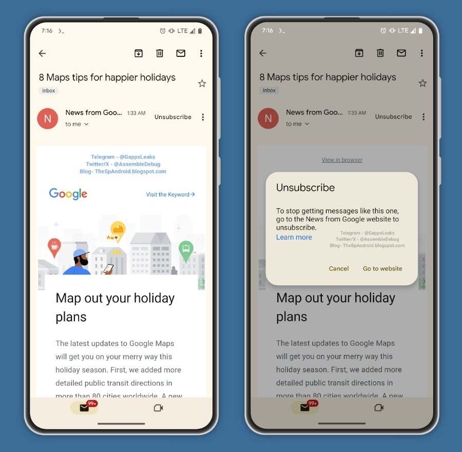 Image credit–TheSpAndroid – Gmail’s unsubscribe button finally arrives on Android