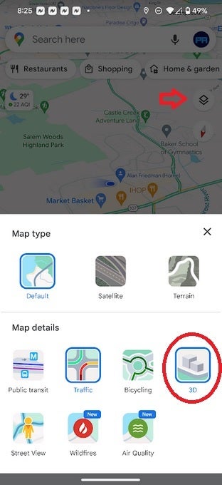 Before navigating, tap the Layer icon and tap 3D to see 3D buildings.  Google Maps shows 3D buildings when navigating in retest.