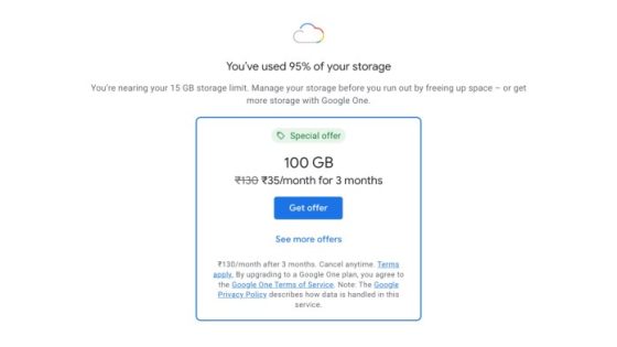 Discounted Google One storage plans