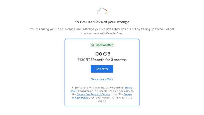 Discounted Google One storage plans