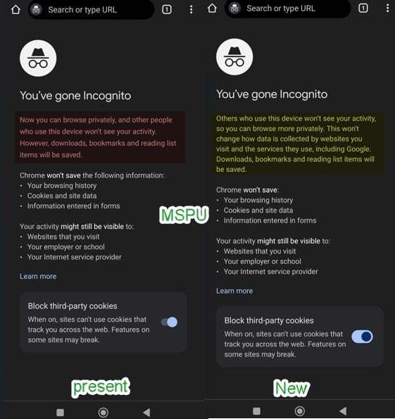 Note the changes in the current Incognito Mode disclaimer on the left and the one found on Canary Chrome on the right - Google makes a stunning admission in the new Incognito Mode disclaimer