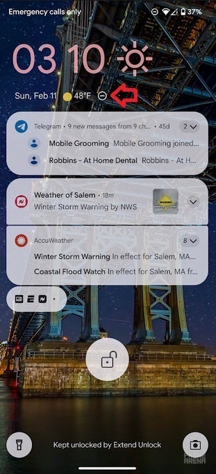 The Weather lock screen will notify you of any upcoming alarms or if Do Not Disturb is enabled.  Check out some of the features coming to eligible Pixel models next month.