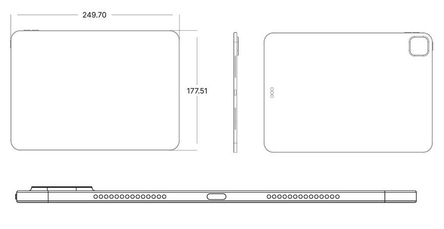 iPad Pro 11-inch (2024) CAD drawing – CAD drawings reveal familiar but slimmer design for 2024 iPad Pro tablets