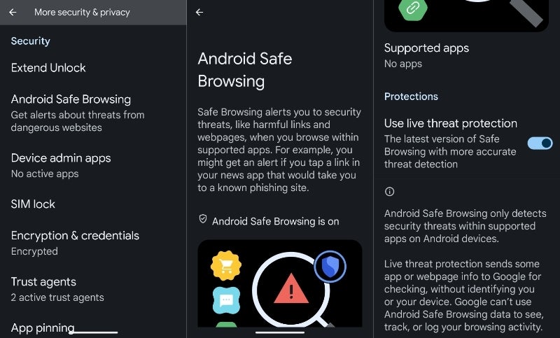 Google deploys a "Safe browsing on Android" functionality for apps on Galaxy and Pixel devices