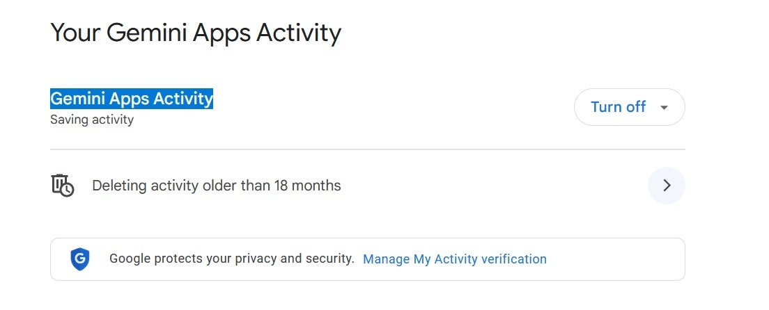 You can turn off Gemini app activity and delete past conversations - Google Warning: Do not disclose confidential information or personal data when using Gemini