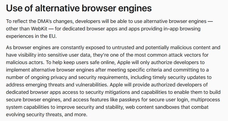 Apple's new support page explains how iOS will allow the use of alternative browser engines in the EU - It's not a bug!  Apple forced to remove Home Screen web apps from iOS in EU due to DMA