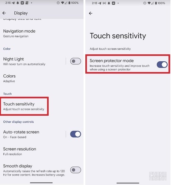 The new Adaptive Touch feature could have a toggle located in the new submenu Touch Sensitivity – The upcoming Pixel feature automatically adjusts screen sensitivity based on the weather.