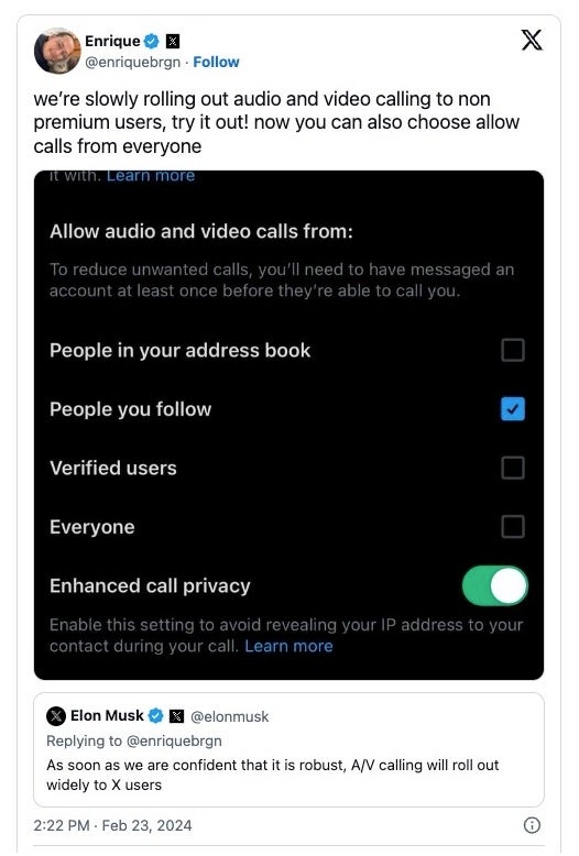 X (formerly Twitter) expands audio and video calling to all users