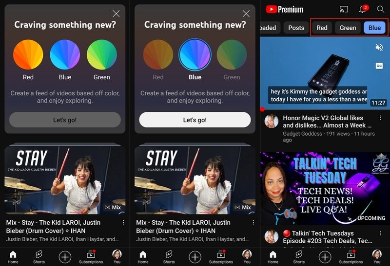 YouTube tests color-based content filtering for your recommendations