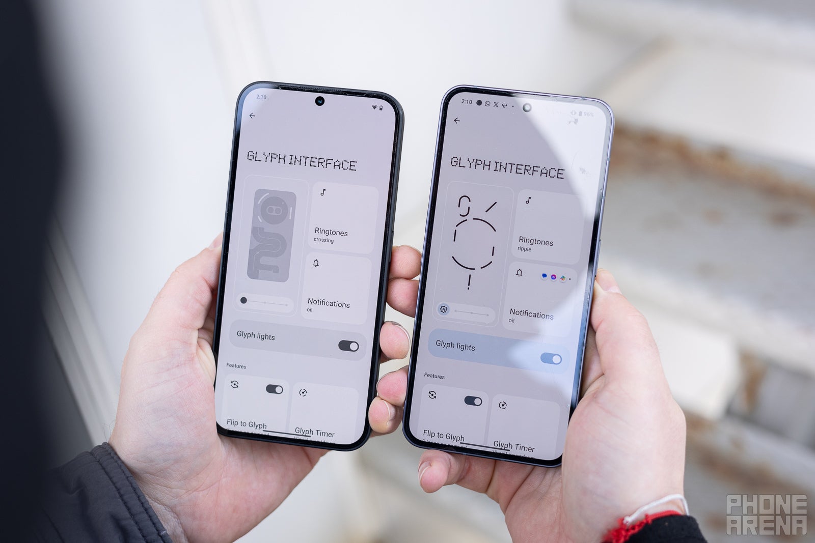 The Nothing interface fits the style of the Phones perfectly&amp;nbsp;(Image credit - PhoneArena) - Nothing Phone (2a) vs Nothing Phone (2): the who's who of the budget world