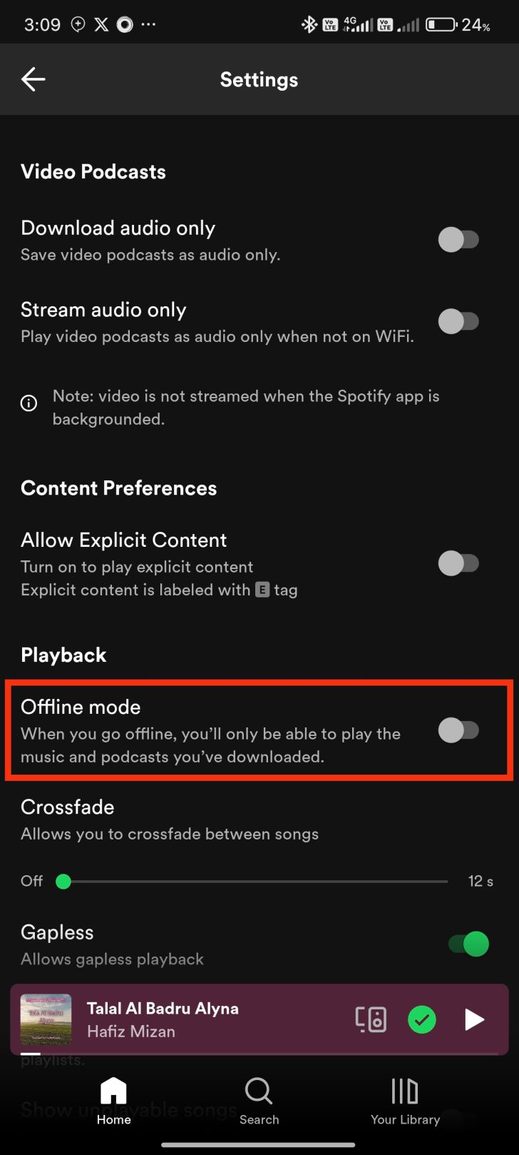switch to offline mode
