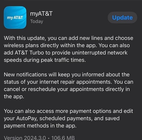 AT&T updates the myAT&T iOS app - AT&T "Turbo" iOS app feature lets subscribers access congested data network for a fee