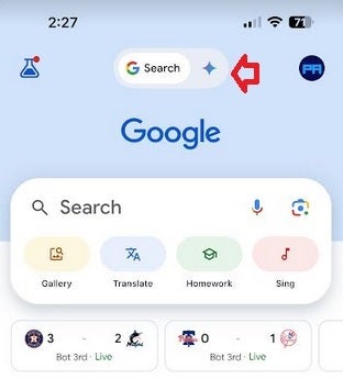 Arrow points to the Gemini tab in the Google app for iOS - Apple is in talks to license Gemini AI from Google to improve Siri and add new iOS features