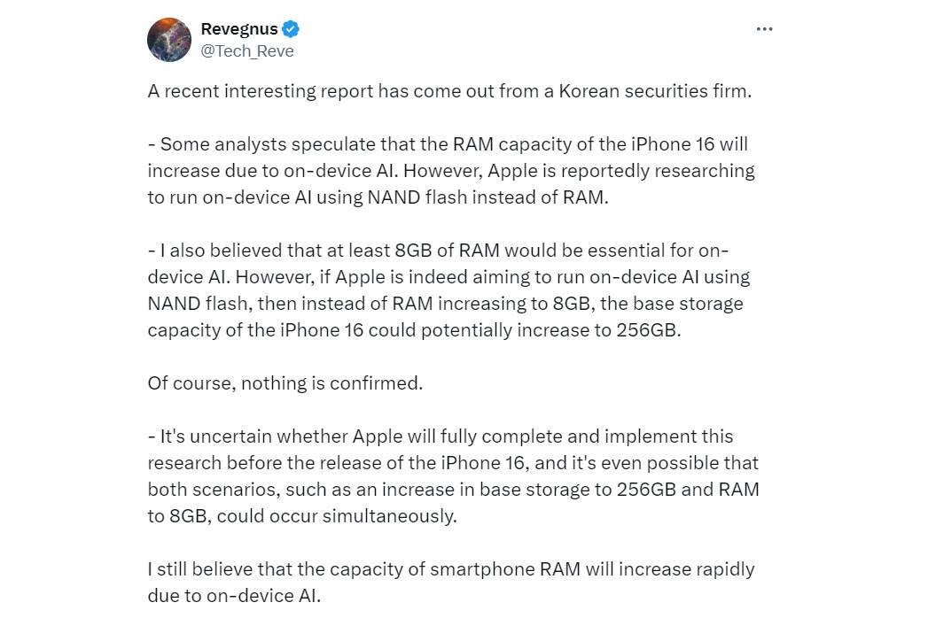 Apple may have reluctantly increased the iPhone 16's RAM and storage