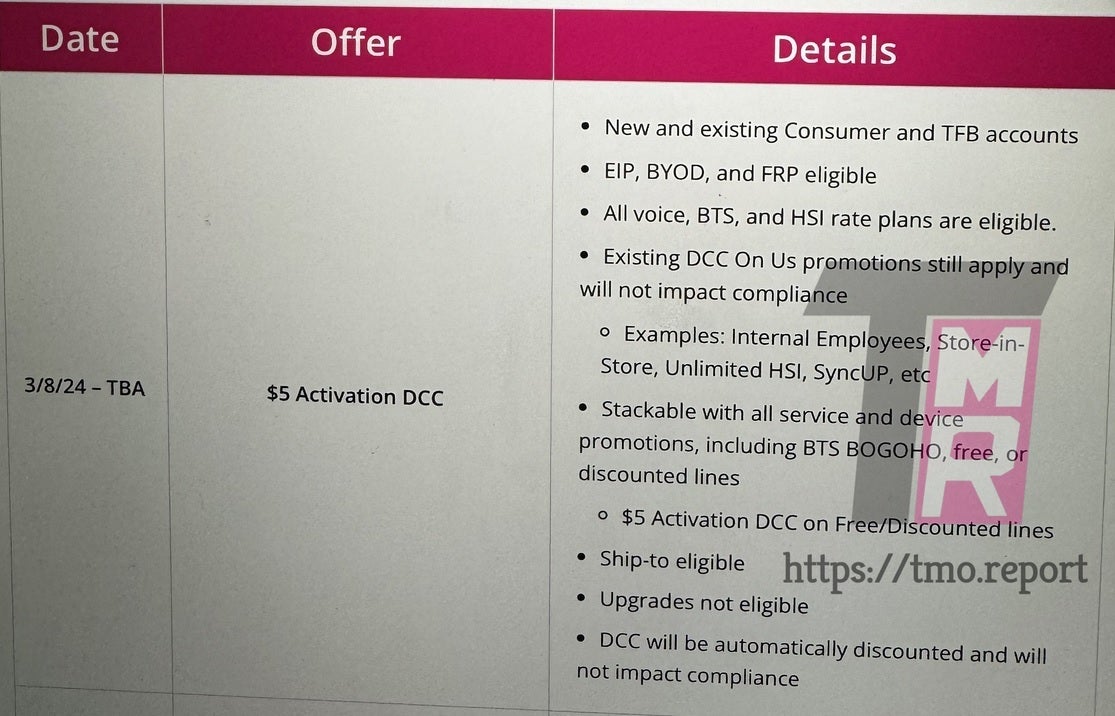 Leaked internal T-Mobile document reveals device connection fees have been reduced to $5 for a limited time starting today - Leaked internal T-Mobile document reveals time-limited reduction in activation fees starting today
